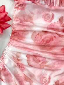 SHEIN 少女春夏/情人节/梦幻粉色碎花连衣裙/度假/节日/复古/沙滩/大海/优雅/女童连衣裙/波西米亚/波西米亚风服装/女童太阳裙 - 粉色 - 查看 4