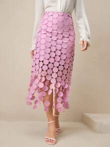 Anewsta 激光切割多圈双层半身裙女裙 - 淺粉色 - 查看 4