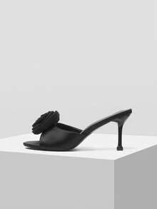 MOTF PREMIUM WOMEN'S ELEGANT ROSE FLORAL SLIP-ON SANDALS, COMFORTABLE AND STYLISH FOR DATE/VALENTINE'S DAY OCCASION SPRING SHOES SUMMER - Black - View 4