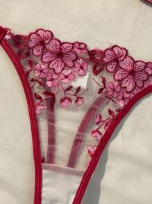 2件套女士花卉刺绣网眼文胸和内裤内衣套装 - 彩色 - 查看 4