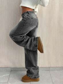 SHEIN Tall 高腰宽松直筒牛仔裤 - 淺灰色 - 查看 7