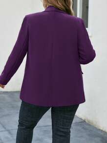 SHEIN LUNE 大码女式纯色披肩领长袖休闲西装外套紫色西装外套女式西装外套女式西装外套紫色夹克西装外套女式秋冬紫色西装外套 - 紫色 - 查看 2