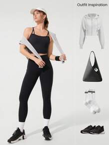 GLOWMODE Sutien sport FeatherFit™-Sculpt Double Dose Compressive, cupe detașabile, cu doză dublă, fără cupe, pentru alergare, jogging, antrenament, sală de sport, impact mediu - Negru - Vizualizare 6