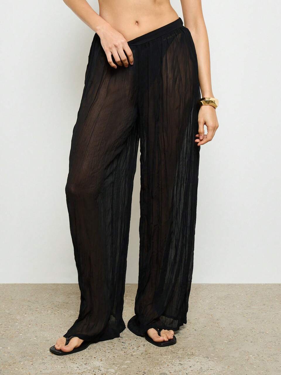 AiiRZ Pantalon de plage Palazzo Resort pour l'été, vacances, jambe large, froissé, transparent, cache-maillot, ample, pour la marche sur le sable, le lounge, tenue hawaïenne