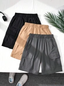 3-Pack Tween Boys Woven Shorts In Black, Khaki, Grey - Multicolor - View 7