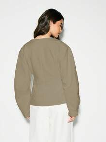 KIZN Blazer estructurado oversize con botones, de corte ajustado, para oficina, trabajo, negocios, formal, pasarela, moderno, elegante y sofisticado, para otoño - Marrón - Ver 2