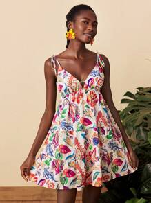 Travachic 女士度假编织花卉 V 领无袖迷你连衣裙、女士夏季服装、沙滩装、春夏装、复活节、节日服装、女士沙滩装、春假、女士度假服装、女士音乐会服装、波西米亚风、波西米亚风、音乐节、热带度假女装、浪漫 - 杏色 - 查看 1