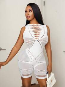 BamGleam 女士纯色无袖性感镂空连体衣