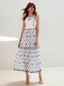 MOTF PREMIUM VÁY XÒE VIỀN SCHIFFY THÊU TƯƠNG PHẢN - trắng - Xem 4