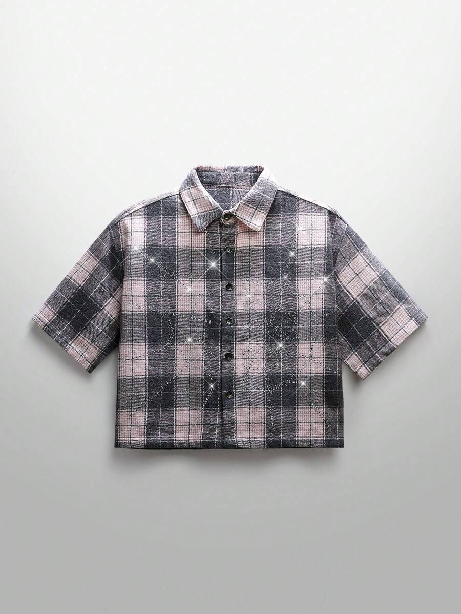 Manfinity BRENVOR Men's Street Fashion Woven Diamond Spider Web Plaid Short Sleeve Shirt - Pink - View 1