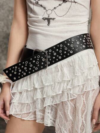 Grunge Punk 1 pieza Cinturón ancho de estilo punk para mujer con diseño de remaches, cinturón decorativo para vestidos, diseño personal