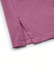 TaskEZ 纯色V领短袖口袋上衣和裤子制服套装 - 玫瑰紅 - 查看 8