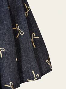 SHEIN Explorewe 女童长袖罗纹纹理T恤，蝴蝶结装饰，搭配牛仔印花裙，适合秋季休闲穿着 - 杏色 - 查看 8