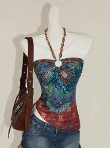 SHEIN ICON 女士花卉印花环扣式露背度假背心