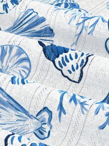 SHEIN MOD Vestido de talla grande con bloque de color, ribete de encaje y estampado de animales oceánicos - Azul y blanco - Ver 4
