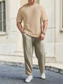 Manfinity VCAY Men Casual Solid Waffle Knit Tee For Summer