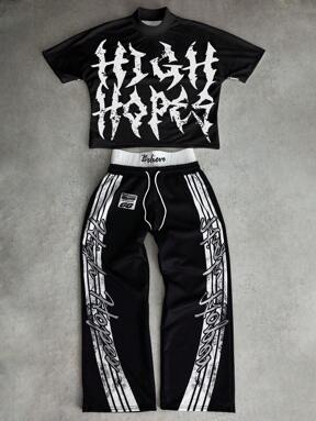 Manfinity Streetrush Men's Street Wear Distressed T-Shirt & Pants 2 Pieces Set