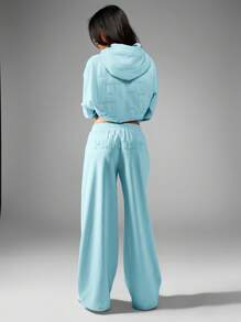 Missguided x Playboy 宽腿运动裤慢跑裤贴花刺绣标志高腰舒适街头服饰家居服运动休闲 - 藍色 - 查看 4