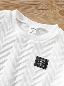 男童休闲舒适多功能波浪纹理面料圆领保暖加厚卫衣，校服 - 白色 - 查看 5