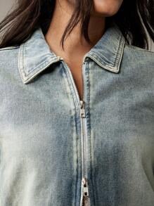 MISSGUIDED Style vintage Veste en jean trucker Zip avant rétro Distressed Vêtement décontracté classique pour tous les jours Automne Printemps Extérieur Design occidental Mode - Jean clair - Voir 7