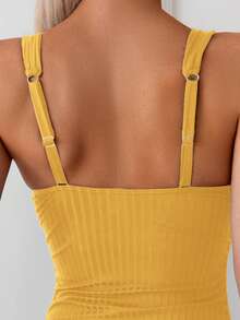 Swim Basics 1 件女士纯色侧抽绳连体泳衣，度假风格 - 黃色 - 查看 3