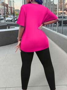 SHEIN LUNE 2pcs Plus Size Numeric Print Short Sleeve T-Shirt And Leggings Set - Multicolor - View 2