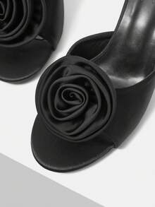 MOTF PREMIUM WOMEN'S ELEGANT ROSE FLORAL SLIP-ON SANDALS, COMFORTABLE AND STYLISH FOR DATE/VALENTINE'S DAY OCCASION SPRING SHOES SUMMER - Black - View 6