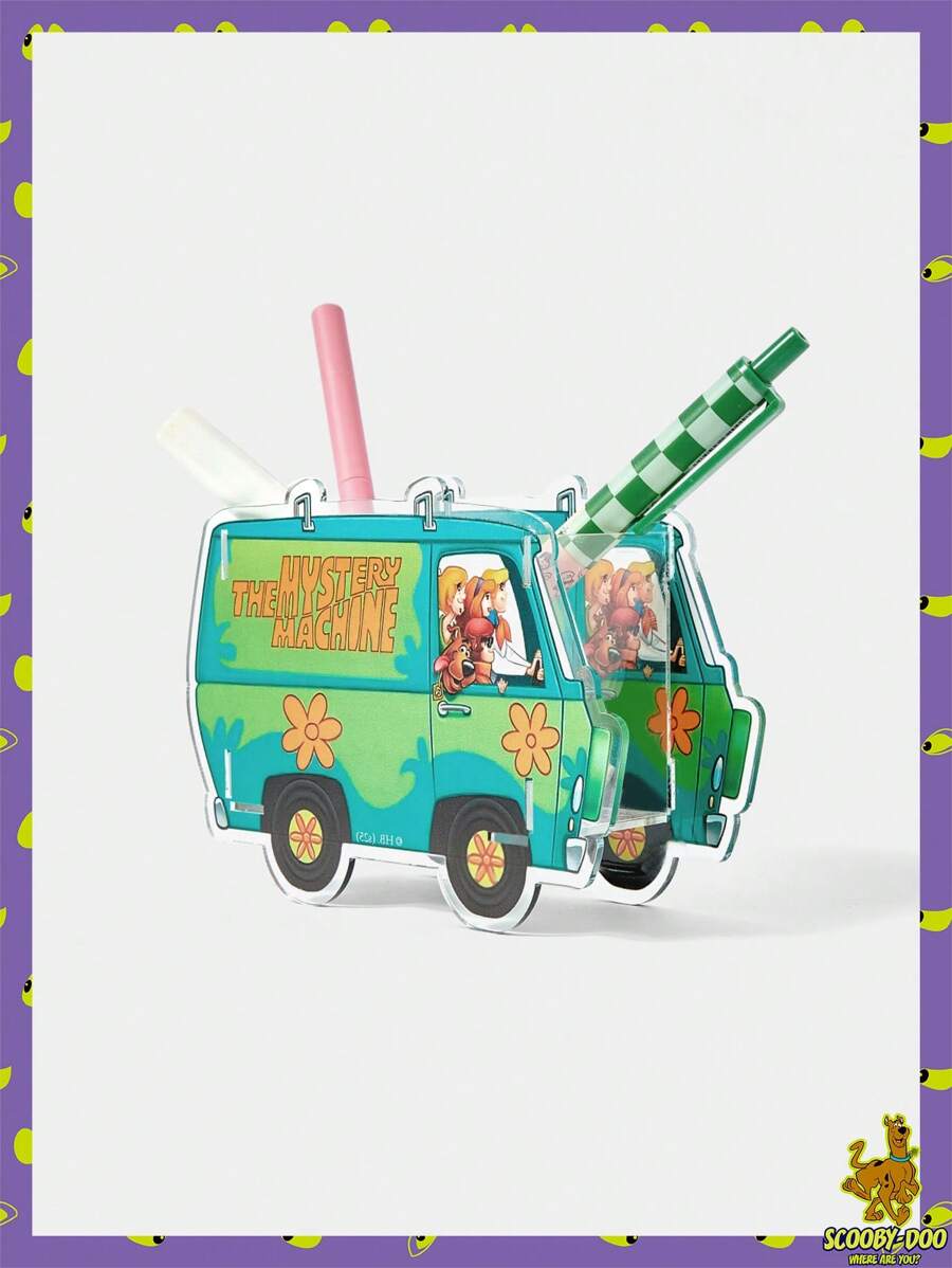 SCOOBY-DOO X SHEIN Cool Green Camper Van Pattern Acrylic Pen Holder, - White - View 1
