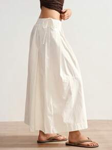 Bohemela Women's Casual, Loose Waist Drawstring Solid Color Wide Leg Pants, Suitable For Spring, Summer And Autumn - White - View 6