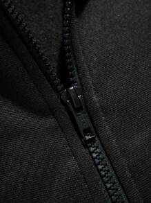 SHEIN 舒适涤纶拉链卫衣，适合青少年男孩，落肩设计，带帽。适合秋冬季穿着。 - 黑色 - View 6