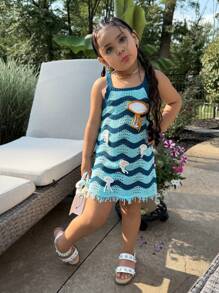 SHEIN 女童渐变色荷叶边下摆钩针水母连衣裙 - 彩色 - 查看 3