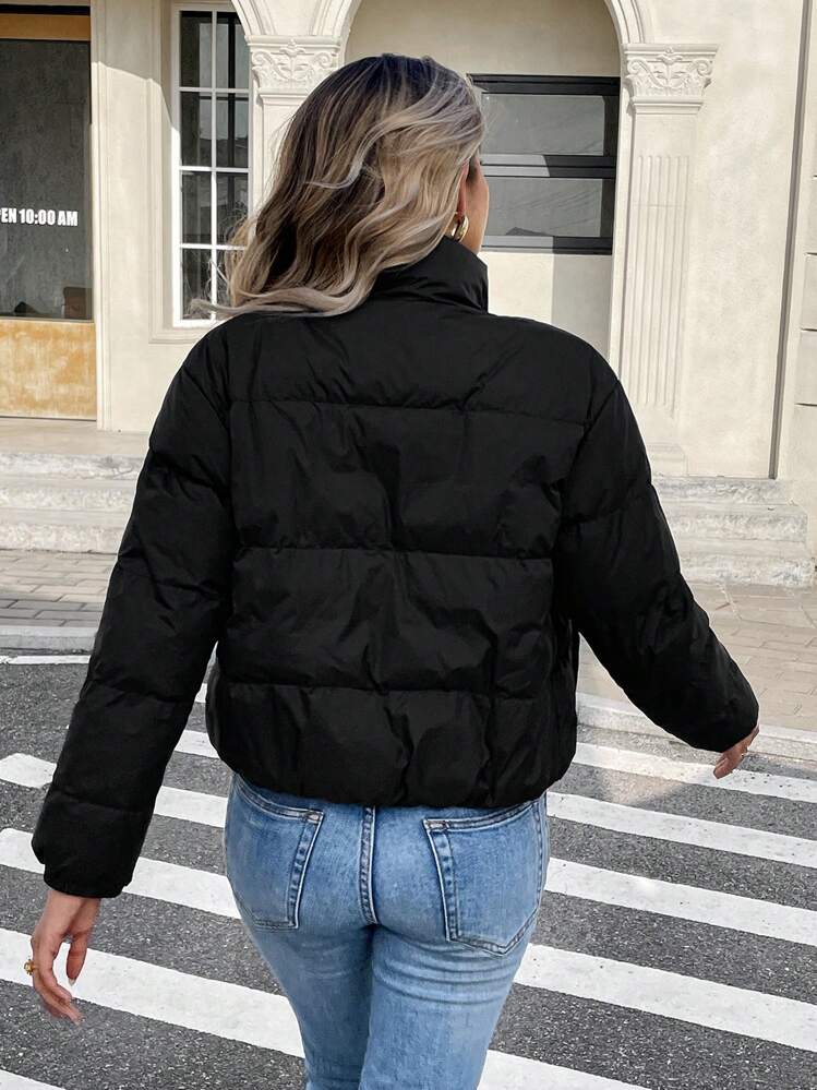 Cappotto imbottito con cappuccio reversibile con chiusura lampo per l'autunno/inverno - nero - Visualizzare 2
