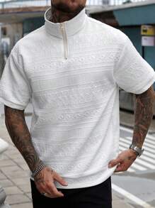 Manfinity Homme Tricou polo bărbătesc cu textură geometrică, casual, cu mânecă scurtă - alb - Vizualizare 6