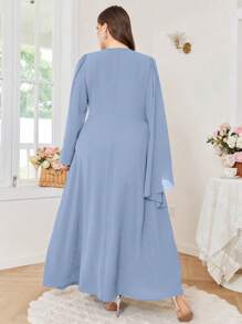 Modelyn Plus Size Women Elegant Rhinestone Embellished Slim Waist Round Neck Party Dress Fall Cloth For Women