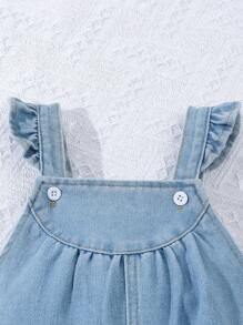 SHEIN Mono General Con Volantes Y Denim Para Bebé Niña - Lavado ligero - Ver 3