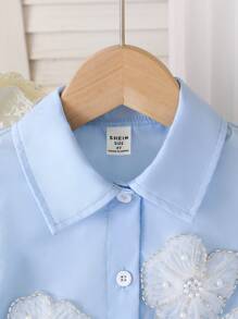 Robe chemise à volants avec imprimé floral pour jeune fille