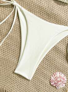 Swim Vcay 女士海星和贝壳水钻装饰比基尼上衣和侧系带比基尼下装高级两件套泳衣套装 - 米色 - 查看 6