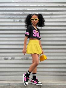 Coolane Kids Tween Girls Fall/Winter Basic Knit Stretchy Comfortable Yellow Bubble Skirts,Back To School,Y2K,Streetwear