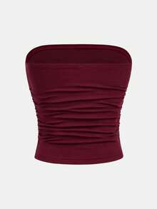 SHEIN Girlism Teen Girls Ruched Waist Knit Crop Top Camisole Red Tube Top Tube Top Strapless Top Tube Tops Women Tube Top With Bra