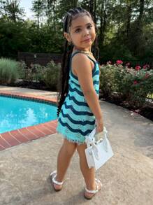 SHEIN 女童渐变色荷叶边下摆钩针水母连衣裙 - 彩色 - 查看 2