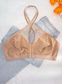 SHEIN 加大码舒适无钢圈低胸挂脖文胸 - 駝色 - 查看 3