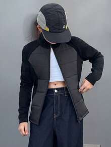 DAZY Tween Girls Fitted Casual Solid Color Patchwork Padded Coat, Winter - Black - View 5