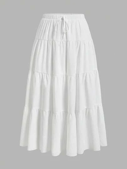 Solflare 大碼寬鬆白色分層蛋糕中長款夏季裙