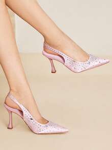 MOTF 1 双女士优雅粉色水钻细高跟尖头凉鞋 - 嫩粉紅色 - 查看 1