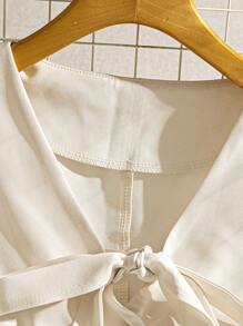 SHEIN PETITE Summer New Elegant Casual Fashion Bowknot Sleeveless Shirt With Pleated Short Skirt Women 2 Pieces Set - Apricot - View 4