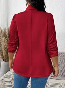 SHEIN LUNE Áo khoác blazer nữ màu trơn cổ tròn tay nhún thường ngày cỡ lớn Áo khoác blazer nữ màu đỏ Áo khoác blazer nữ màu đỏ Áo khoác vest màu đỏ cho mùa thu/đông - Đỏ - Xem 2