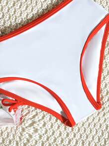 Conjunto de bebé niña con Top de bikini con estampado de cerezas de tirantes finos, blusa de cuello redondo de manga corta y cubrecuerpo de malla para playa y vacaciones - Multicolor - Ver 4