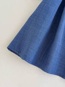 SHEIN Baby Mädchen elegantes Collegeoutfit, süßes blaues Kleid mit Peter Pan Kragen und Schleife, locker geschnitten, Kurzarm