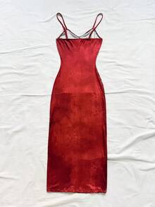 Soleia Women's Floral Print Lace Patchwork Elegant Spaghetti Strap Dress Red Summer Dress Red Floral Dress Vacation Dress Red Dress