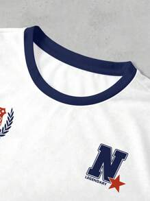 INAWLY Casual Street Sense Vintage Number Combination Letter Sport College Style Women's T-Shirt - White - View 3